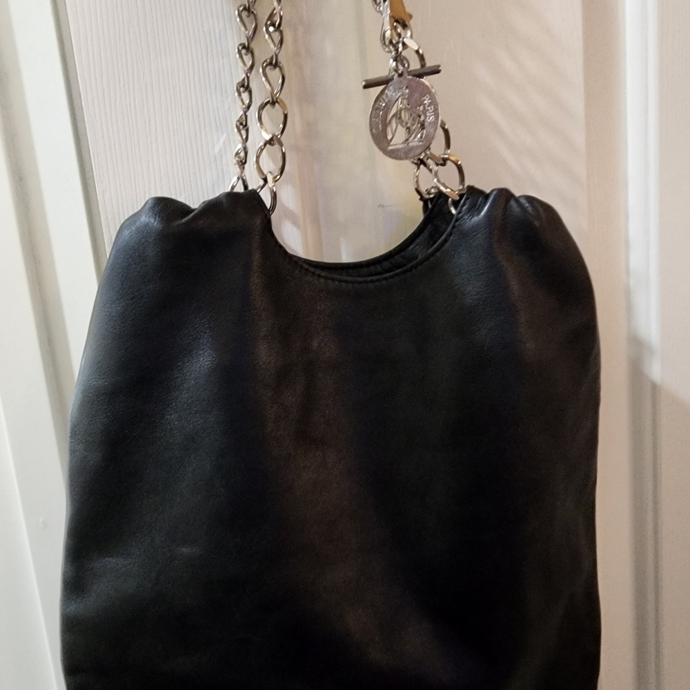 Lanvin Black Shoulder Bag with Silver Metallic Accents
